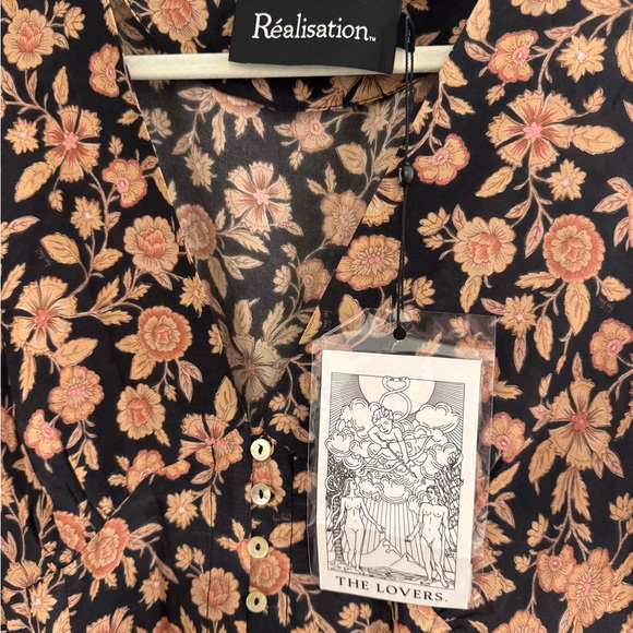 NWT Réalisation Par Monica 100% Silk Midi Dress Black Floral Print XXL - Picture 8 of 15